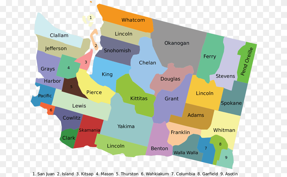 Map Of Washington State Washington State County Map Vector, Chart, Plot, Atlas, Diagram Free Transparent Png