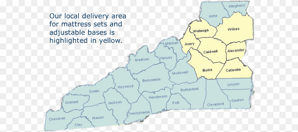 Map Of Western Nc Showing Our Normal Delivery Area Bed Frame, Atlas, Chart, Diagram, Plot Png Image