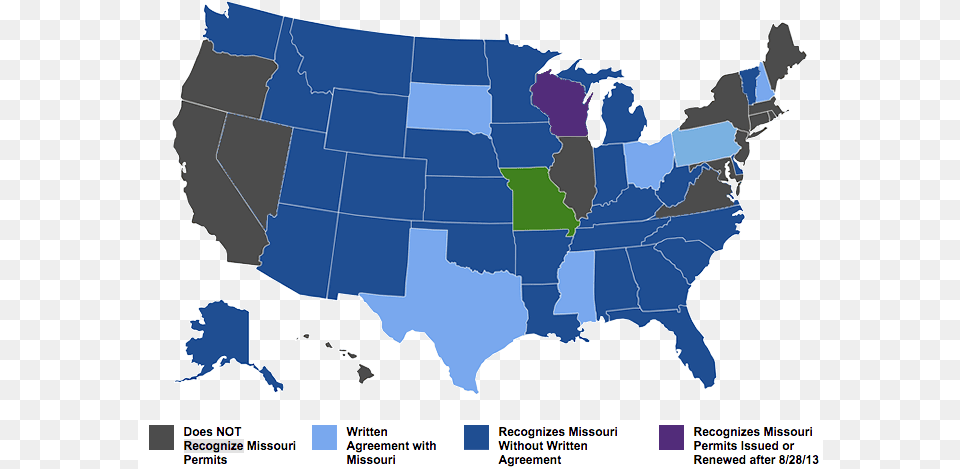 Map Showing Concealed Carry Reciprocity With Missouri 2019 Election Results Usa, Chart, Plot, Atlas, Diagram Free Png Download