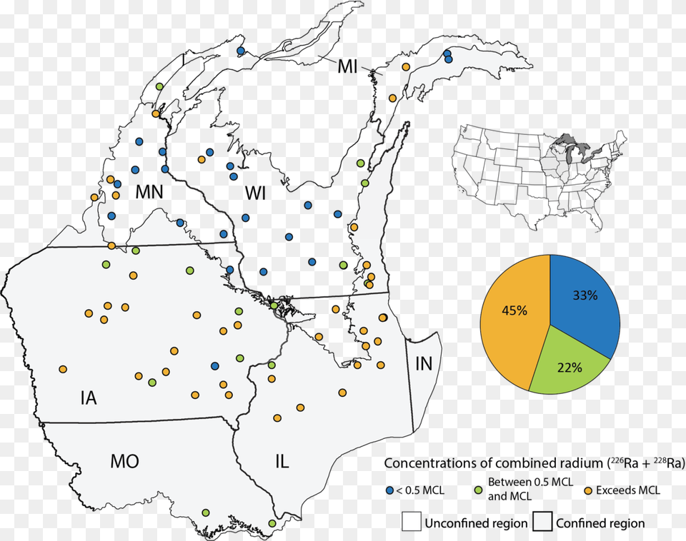 Map Showing Concentrations Of Combined Radium In Groundwater Map, Chart, Plot, Person, Ball Png Image