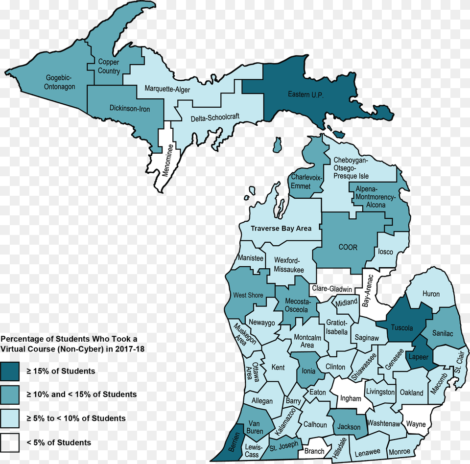 Map Shows Michigan Isds Colored By The Percentage Of Dewnited States Upper Peninsula, Chart, Plot, Atlas, Diagram Png