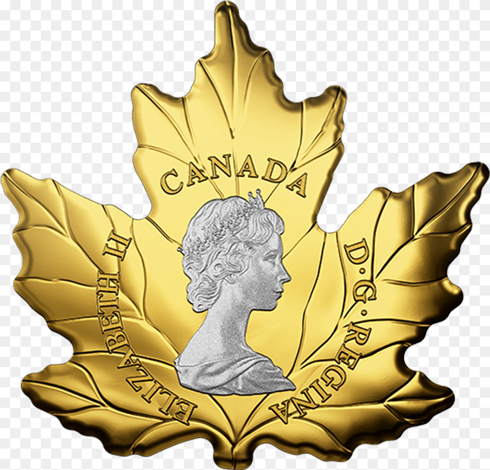 Maple Leaf Silhouette 1 Oz Emkcom Gold, Badge, Symbol, Plant, Logo Free Png