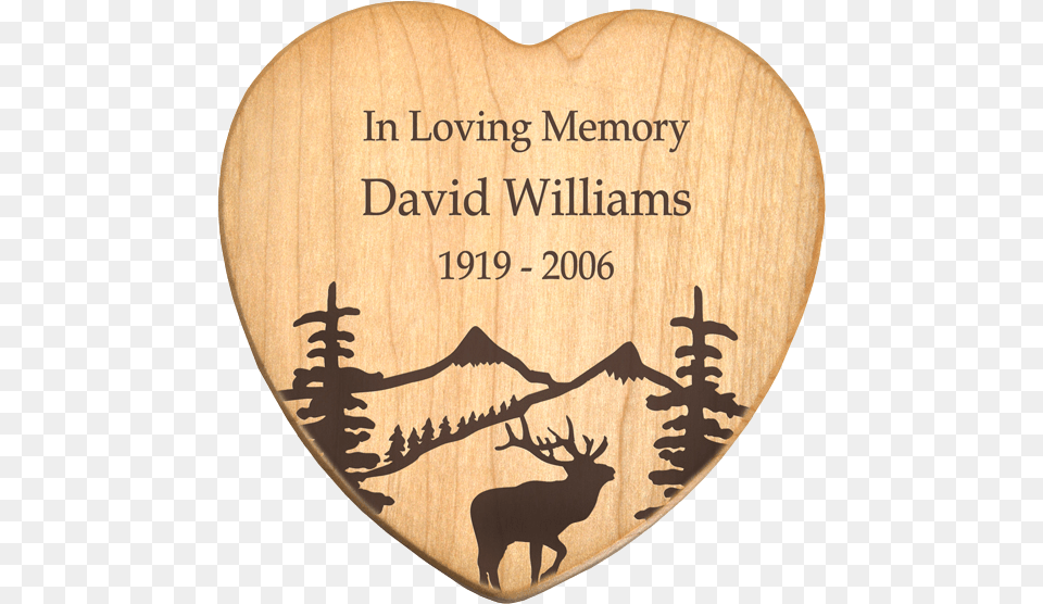 Maple Wood Heart Cremation Box With Text Engraving Mountain And Trees Drawing, Animal, Wildlife, Mammal, Deer Free Png Download