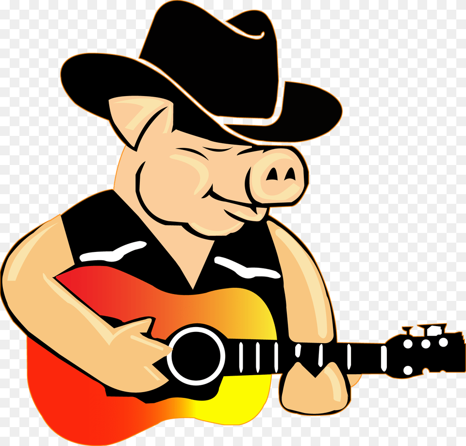 Mar Hog White Outline Domestic Pig, Clothing, Hat, Guitar, Musical Instrument Png