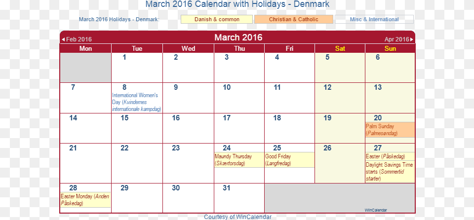 March 2016 Calendar With Dnk Holidays Calendario 2020 Peru Con Feriados, Text Png Image