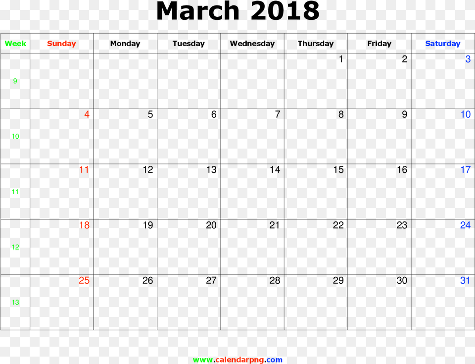 March 2018 Calendar Huy Tran Medium Png Image