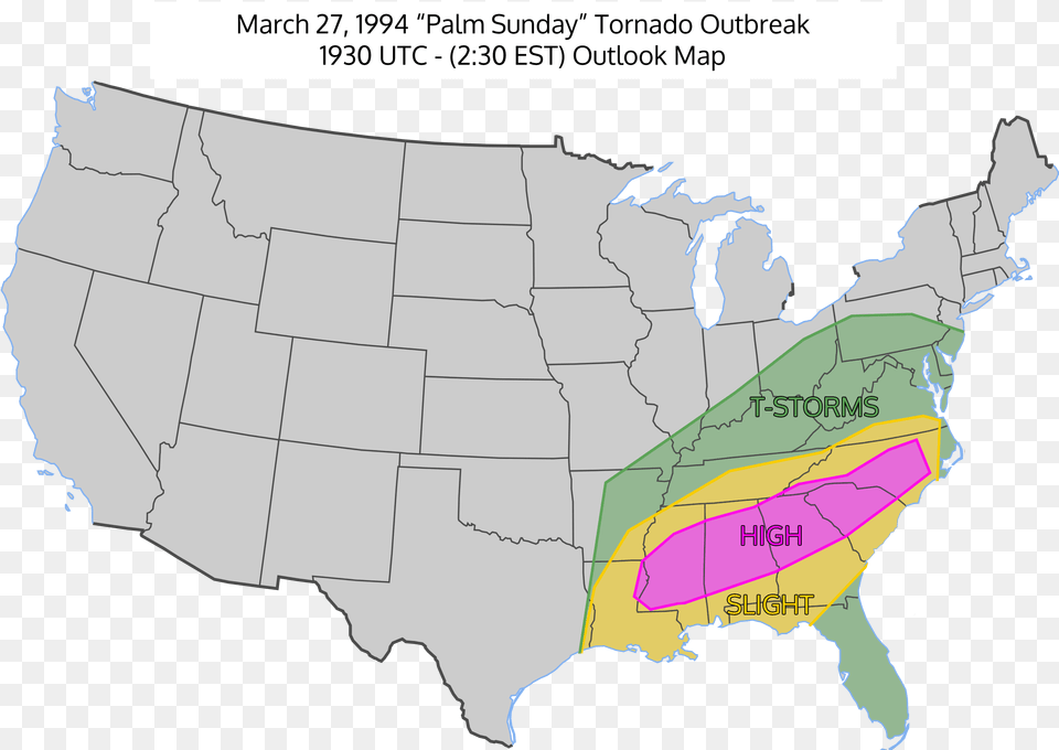 March 27 1994 Palm Sunday Palm Sunday Tornado Outbreak, Chart, Map, Plot, Atlas Free Transparent Png