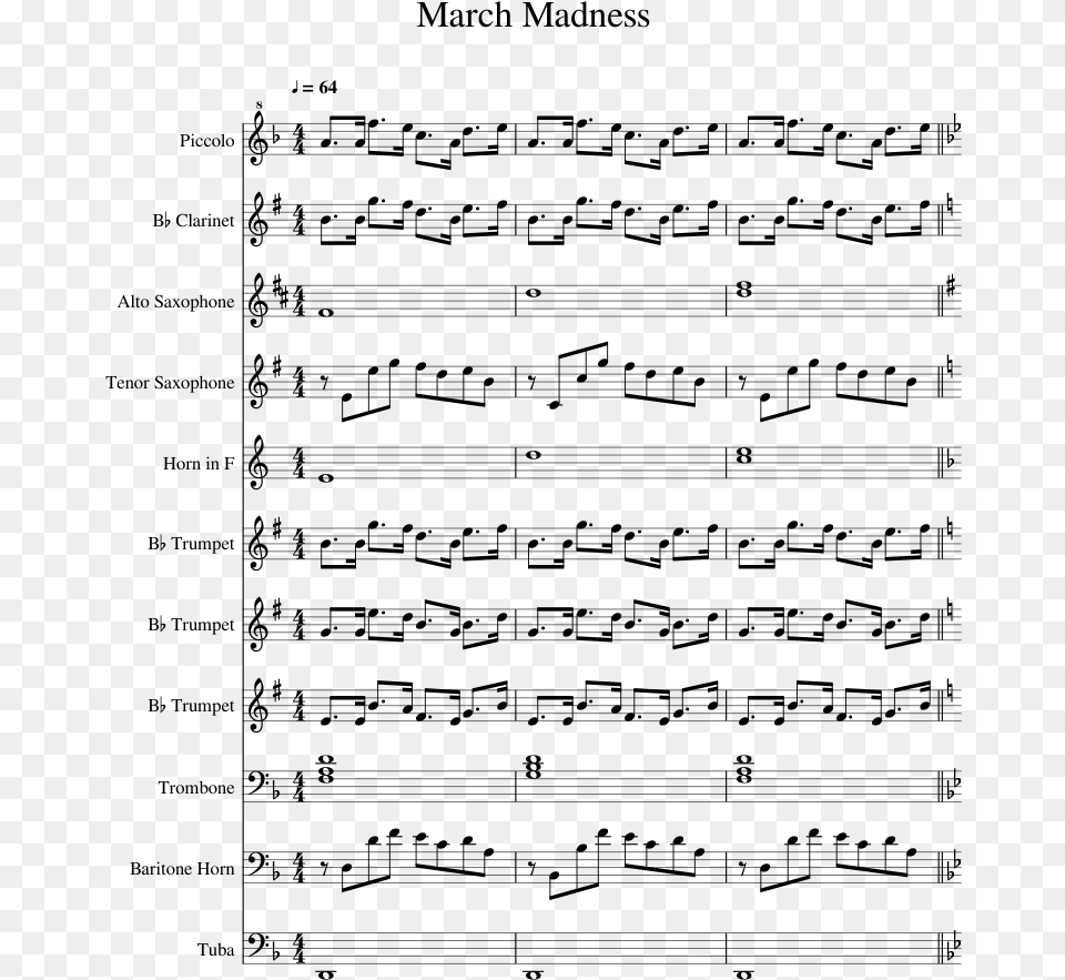 March Madness Sheet Music 1 Of 16 Pages March Madness Piano Sheet Music, Gray Png