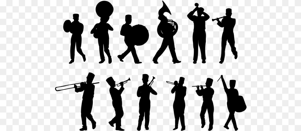 Marching Band Silhouettes Vector Silhouette Clipart High School Band, Gray Free Transparent Png