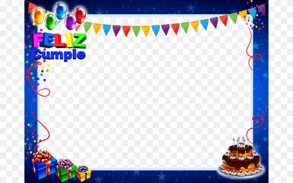 Marco De Feliz Azul Con Tarta Y Regalos Marco De Feliz, People, Person, Birthday Cake, Cake Free Png Download