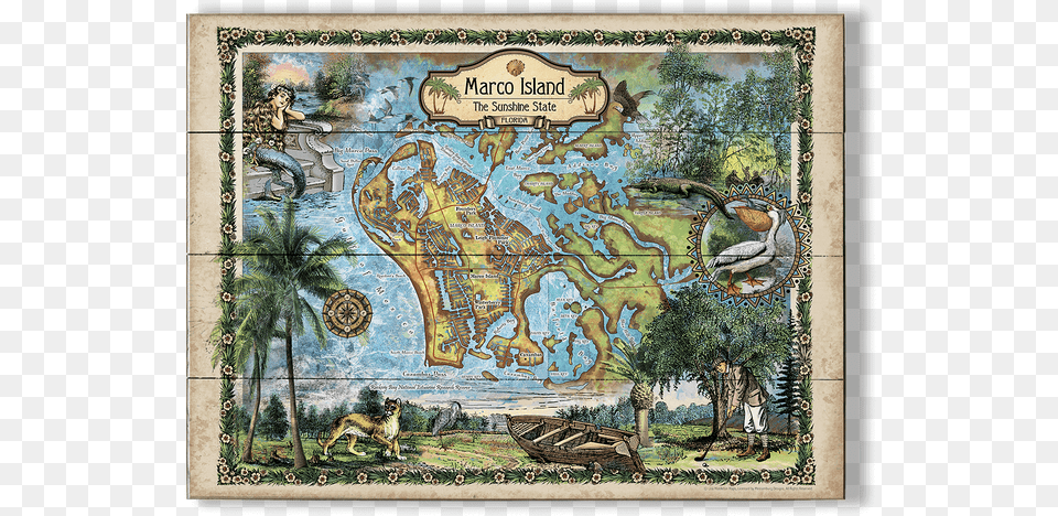 Marco Island Map Old, Animal, Painting, Wildlife, Mammal Png
