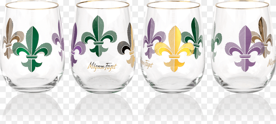 Mardi Gras 22k Fleur De Lis Stemless, Cup, Glass, Pottery, Jar Png Image