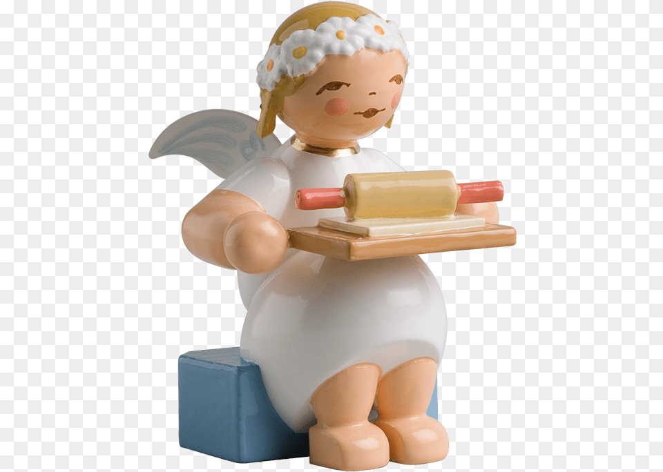 Marguerite Angel Sitting With Rolling Pin And Cookie Rolling Pin, Baby, Person, Figurine, Dynamite Free Png