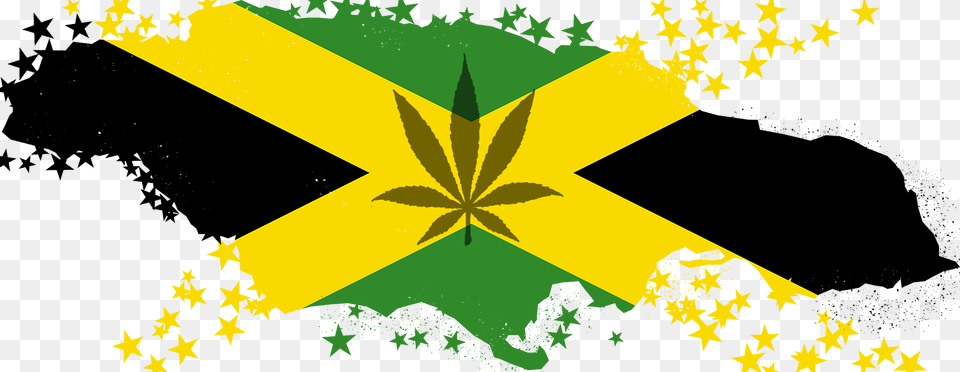 Marijuana And Flag Map Of Jamaica Jamaica Map Cannabis, Leaf, Plant, Symbol, Art Png