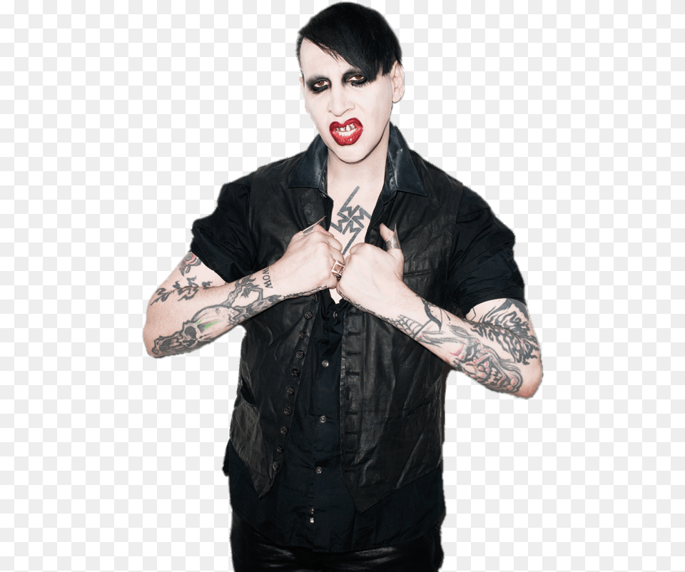 Marilyn Manson Showing Tattoo Marilyn Manson Transparent, Person, Skin, Adult, Male Png Image