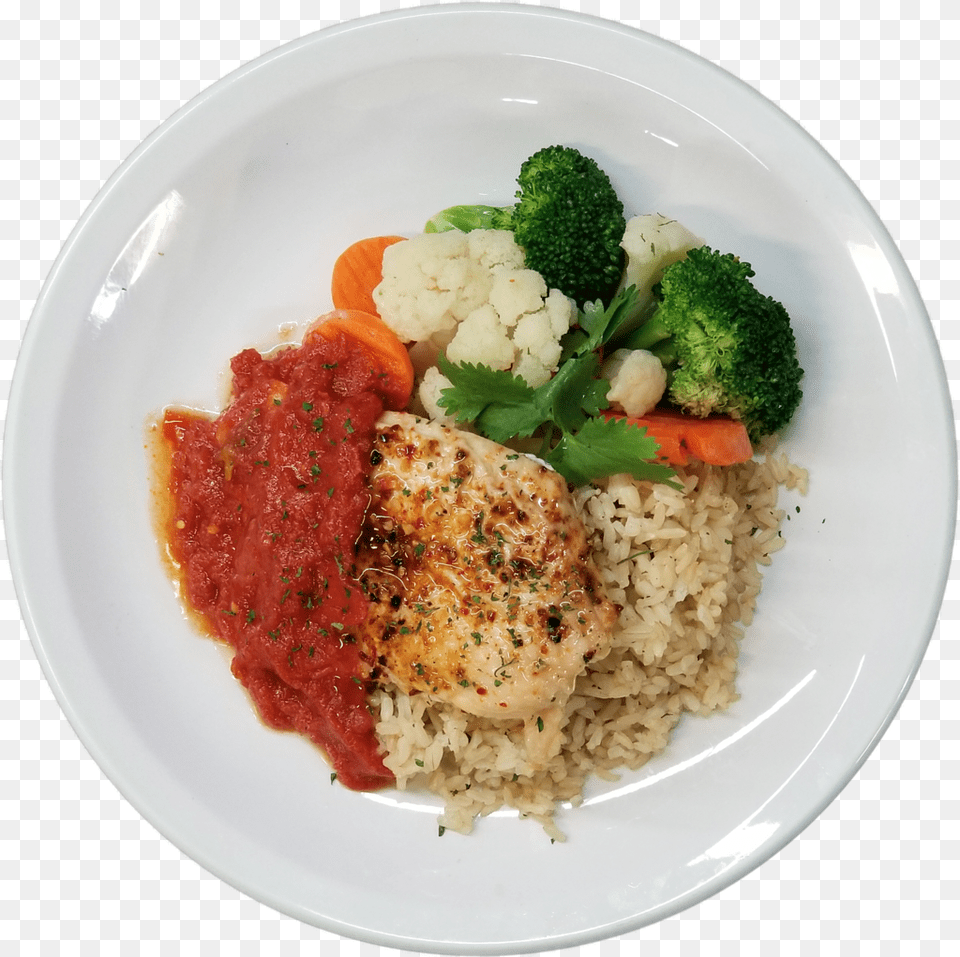 Marinara Chicken Breast With Brown Rice Amp Vegetables Broccoli, Food, Food Presentation, Meat, Pork Free Transparent Png