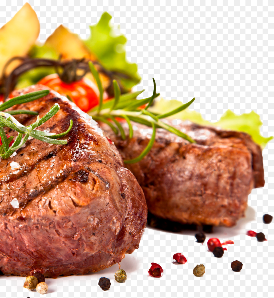 Marinated Steaks With Peppercorns And Fresh Vegetables Train For Mass, Food, Meat, Pork, Steak Free Png Download