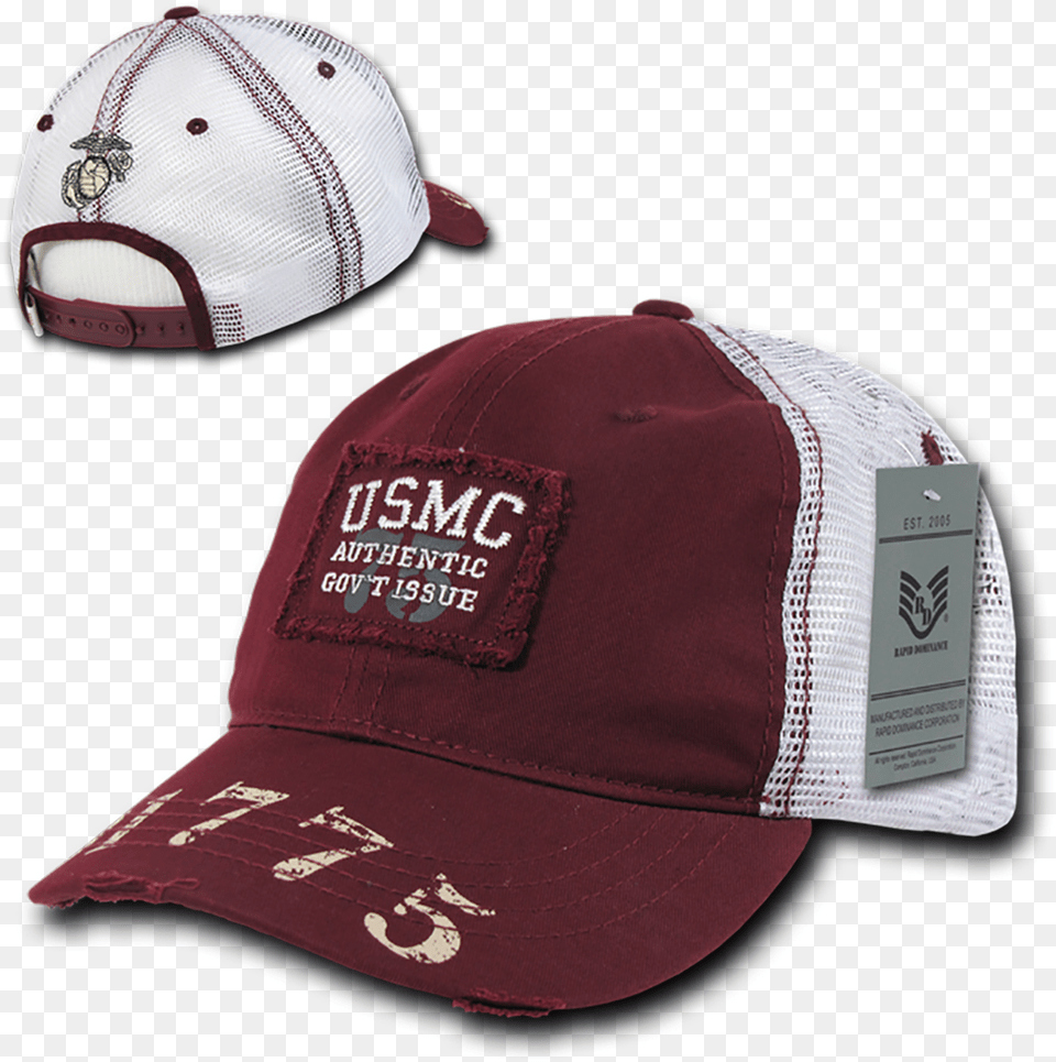 Marines Cap Usmc Vintage Military Patch Mesh Maroon Rapid Dominance, Baseball Cap, Clothing, Hat Png