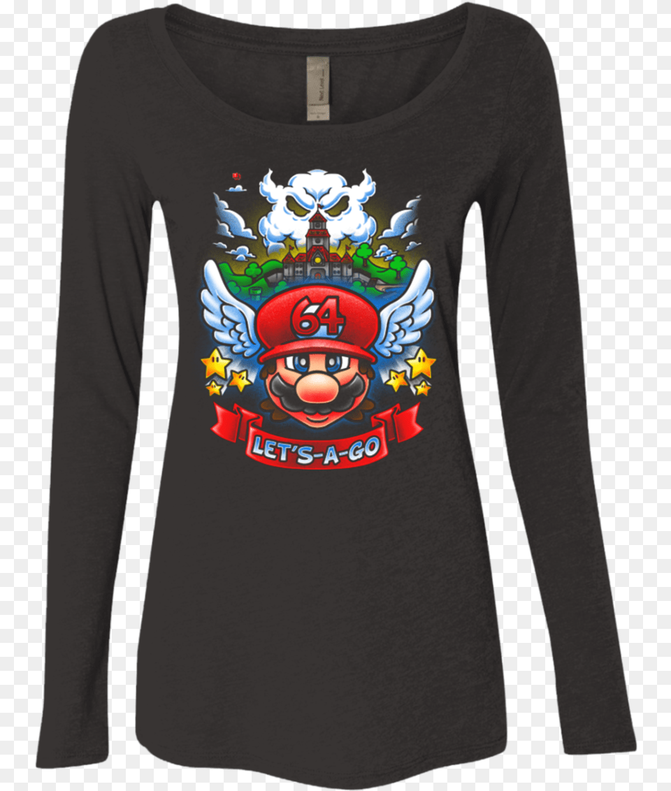 Mario 64 Tribute Women S Triblend Long Sleeve Shirt Long Sleeved T Shirt, Clothing, Long Sleeve, T-shirt, Adult Png Image