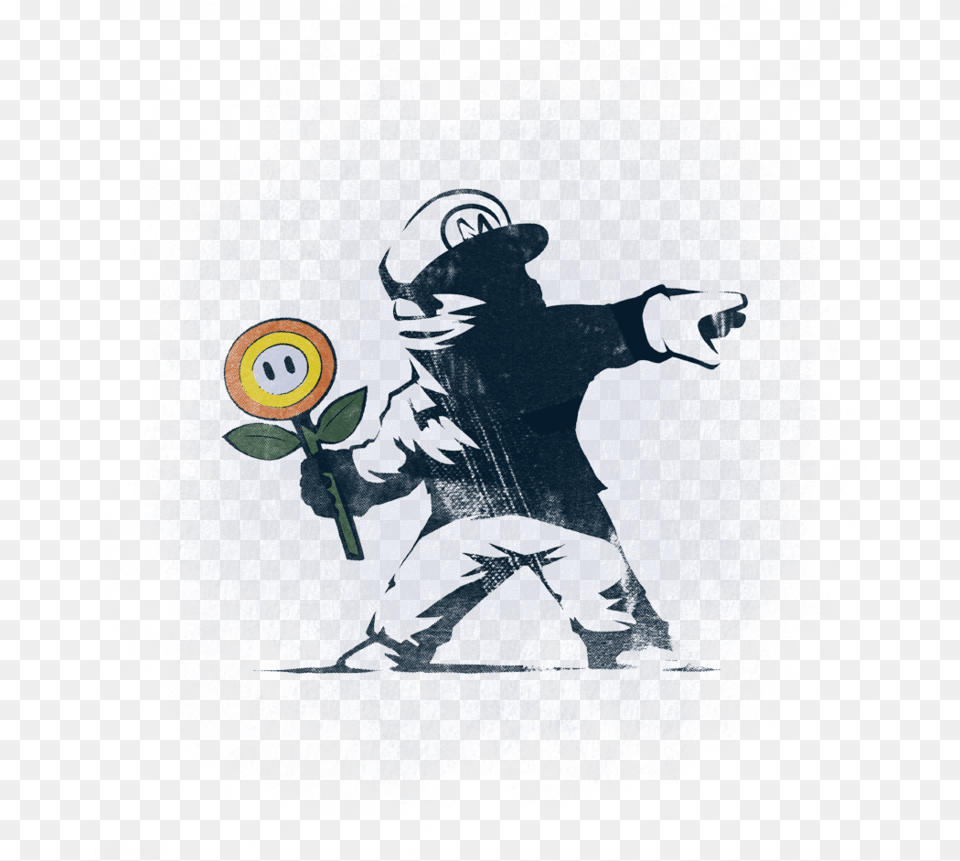 Mario Banksy Flower, Adult, Male, Man, Person Png