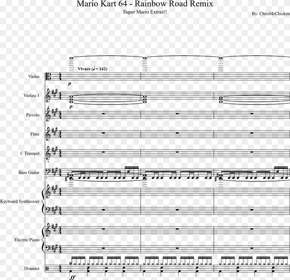 Mario Kart 64 Rainbow Road Sheet Music, Gray Png Image