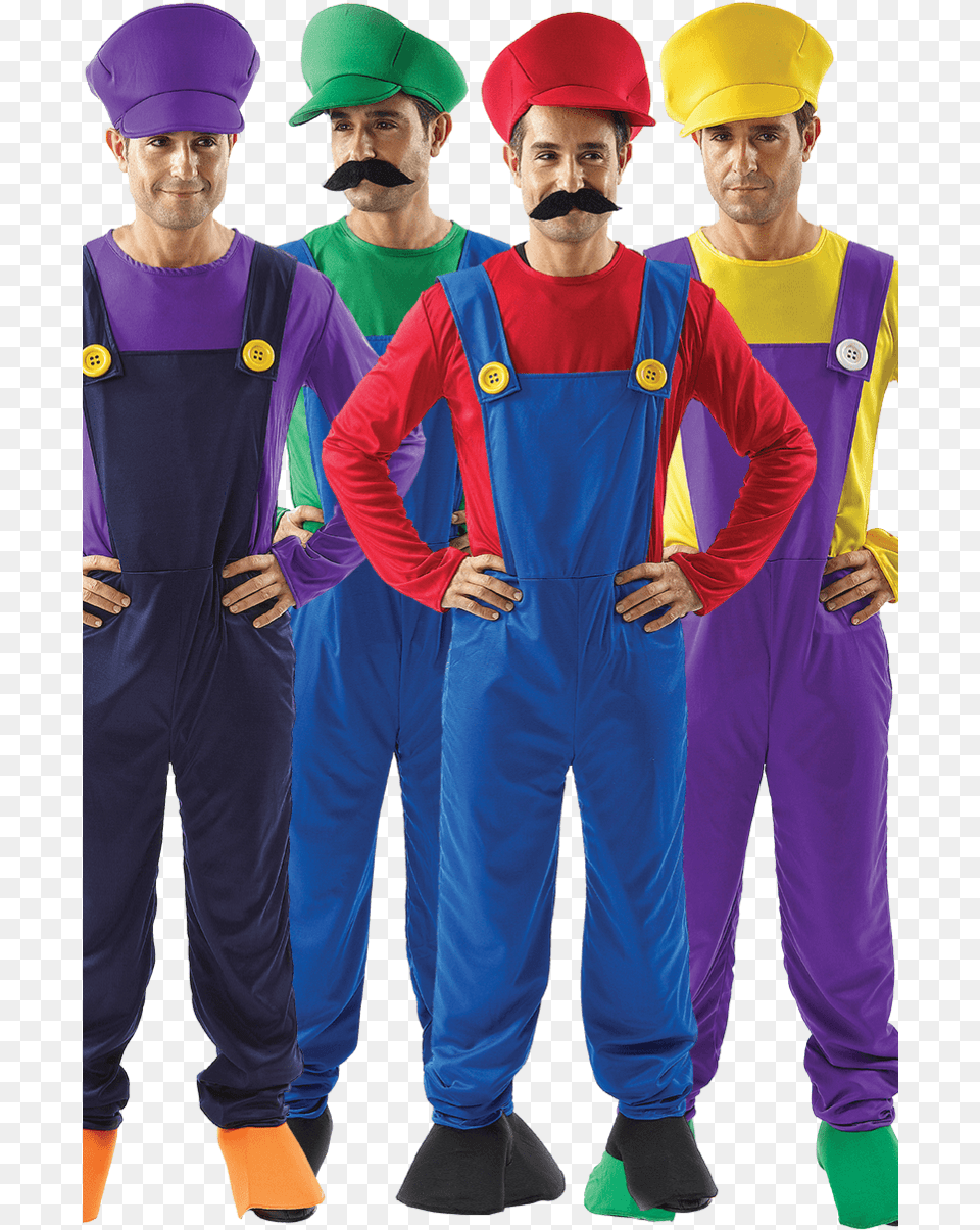 Mario Men Group Costume Mario Luigi Wario Waluigi Costumes, Clothing, Person, People, Worker Png Image