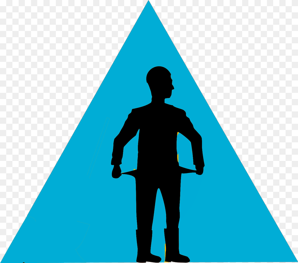 Marketing With No Money Warning Sign, Triangle, Silhouette, Person, Man Png