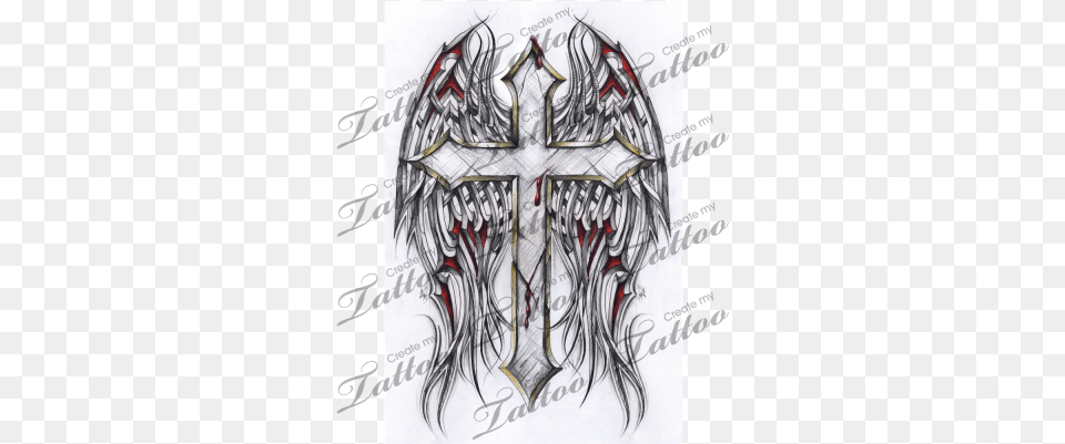 Marketplace Tattoo Gothic Cross And Tribal Wings Desenhos De Cruz Com Asas, Armor, Person, Skin Png