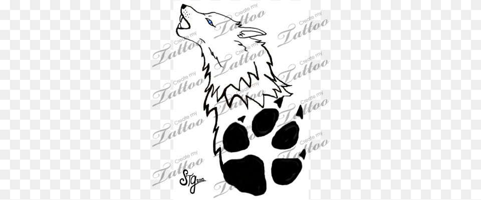 Marketplace Tattoo Howling Wolf With Paw Print Contrepterie, Stencil, Animal, Cat, Mammal Free Transparent Png
