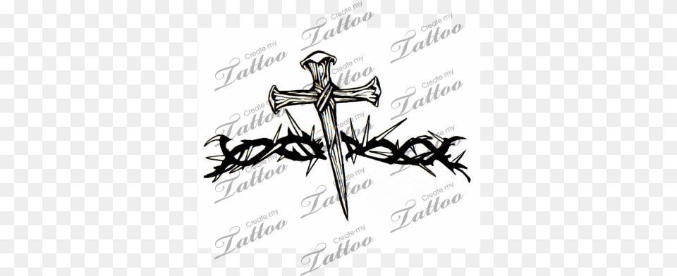 Marketplace Tattoo Nail Cross With Thorn Vine Cross Armband Tattoo Designs, Symbol, Person, Blade, Dagger Free Transparent Png