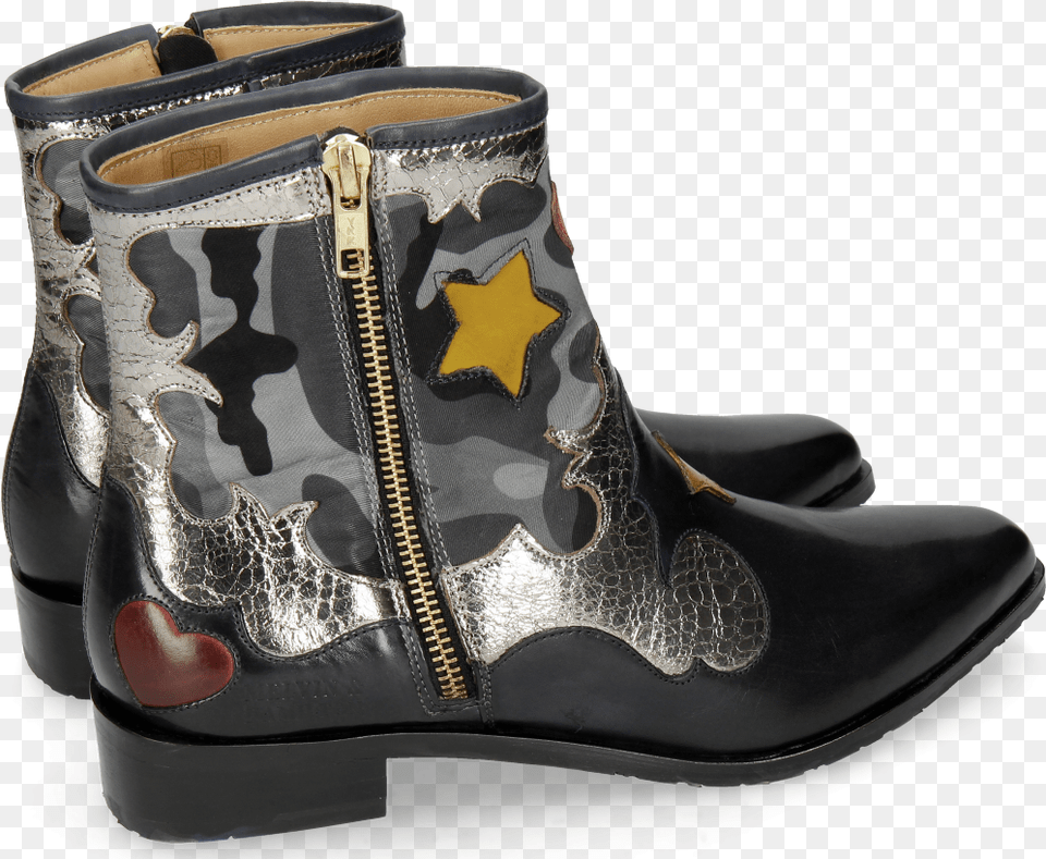 Marlin 12 Navy Cromia Gunmetal Camo Satin Blue Stars Yellow Motorcycle Boot, Clothing, Footwear, Shoe, Cowboy Boot Free Png Download