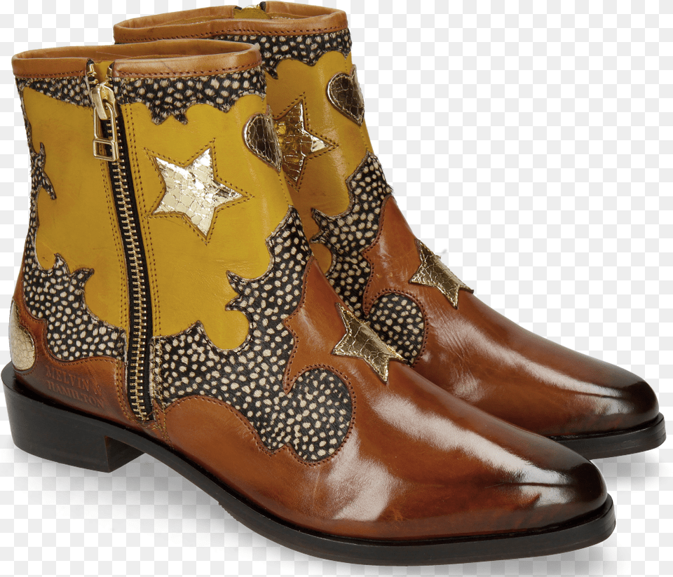 Marlin 12 Wood Hairon Halftone Mogano Yellow Gold Stars Rain Boot, Clothing, Footwear, Shoe, Cowboy Boot Free Transparent Png