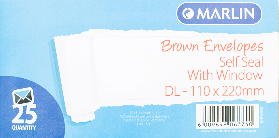 Marlin Envelopes Dl Brown With Window 2539s Self Seal, Paper, Text Free Transparent Png