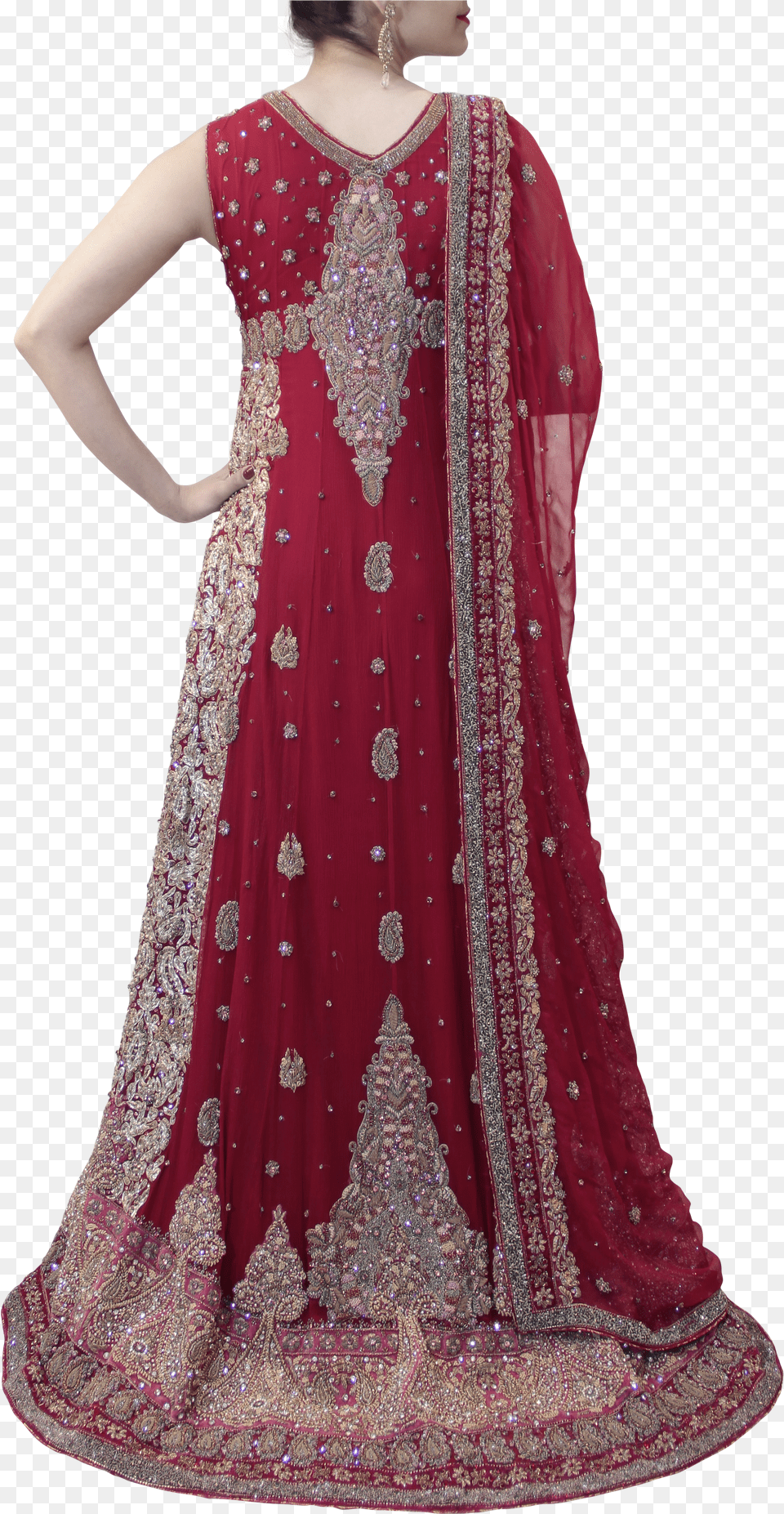 Maroon And Pink Pakistani Bridal Lehenga Gown Png Image