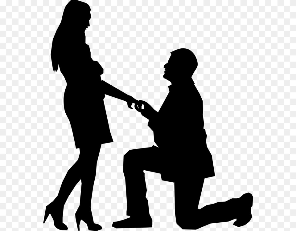 Marriage Proposal Silhouette Romance Drawing Commercial Man On One Knee Proposing, Gray Free Transparent Png