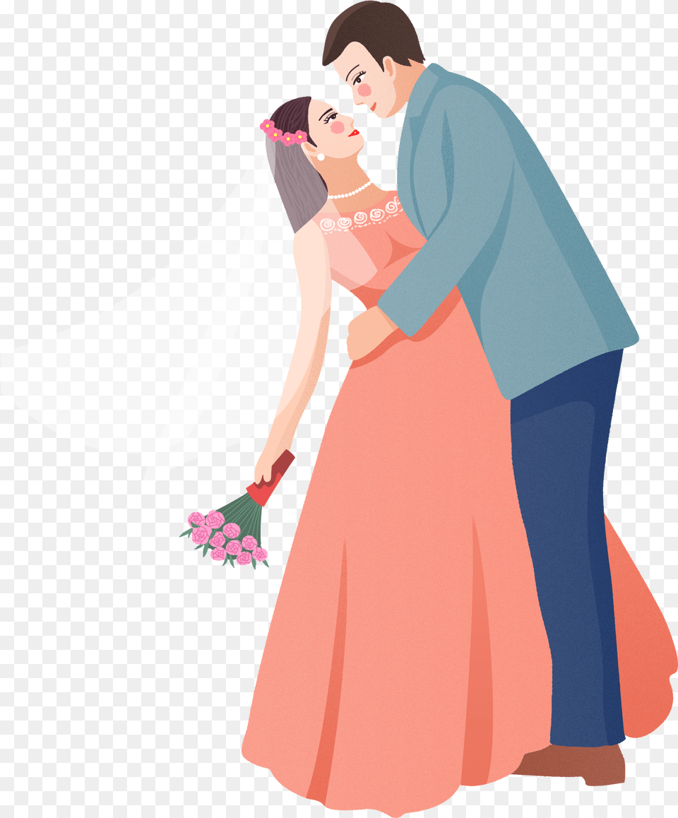 Married Couple Blossom And Psd Illustration, Clothing, Dress, Gown, Fashion Free Png
