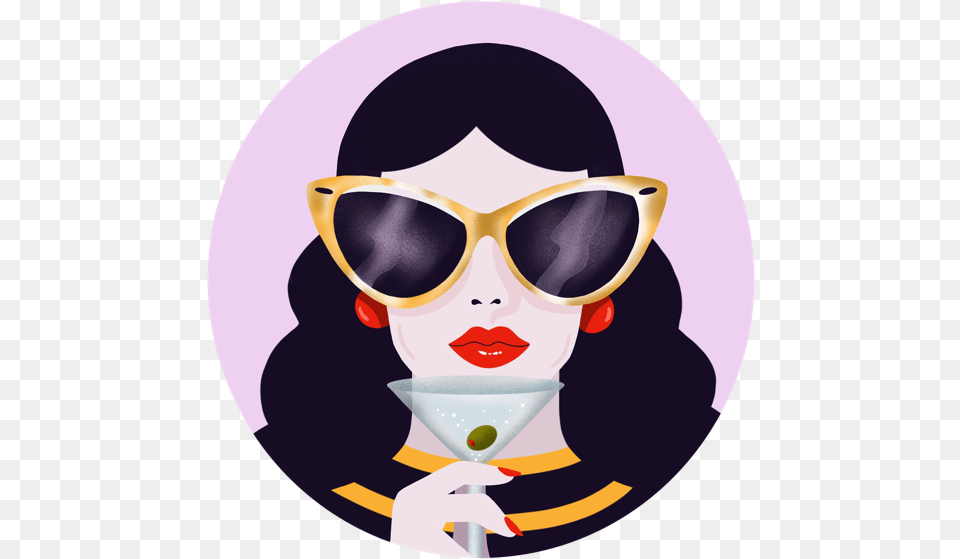 Martini Girl Fancy Strippes Red Lips Martini Character Illustration, Accessories, Sunglasses, Photography, Baby Free Png