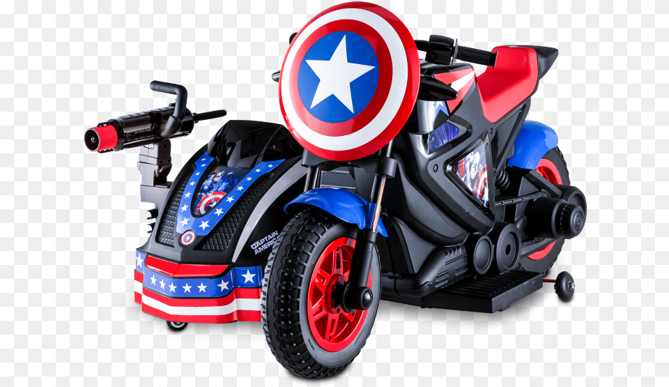 Marvel Captain America Motorcycle And Side Car Captain America Motorcycle Toy, Vehicle, Transportation, Tool, Plant Png Image