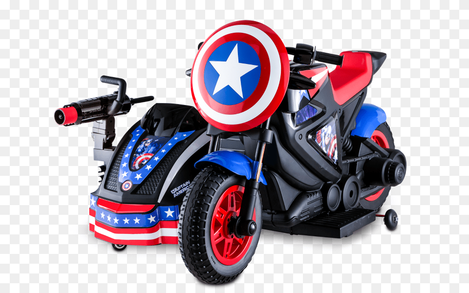Marvel Captain America Motorcycle And Side Car Kid Trax, Vehicle, Transportation, Wheel, Machine Free Png Download