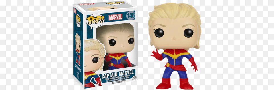 Marvel Funko Pop Captain Marvel Captain Marvel Funko Pop, Toy, Doll, Baby, Person Png Image