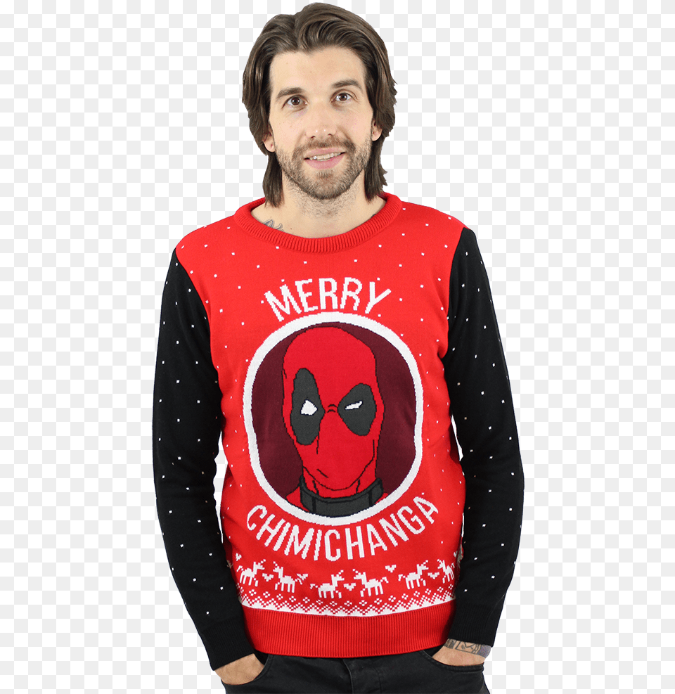 Marvel Official Deadpool Merry Chimichanga Christmas Deadpool Merry Chimichanga, Sweatshirt, Clothing, Sweater, Knitwear Png