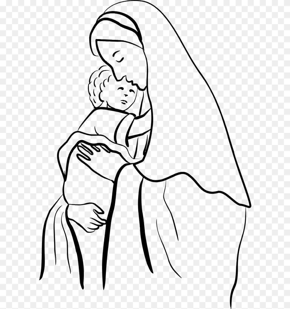 Mary And Jesus Clipart, Gray Png