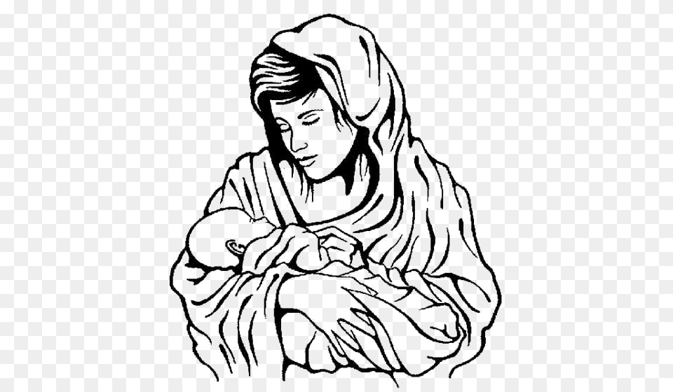 Mary And Jesus Clipart Nice Clip Art, Person, Drawing, Face, Head Free Png