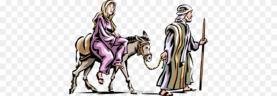 Mary And Joseph Headed To Bethlehem Royalty Free Vector Mary Joseph And Donkey, Fashion, Adult, Person, Woman Png Image