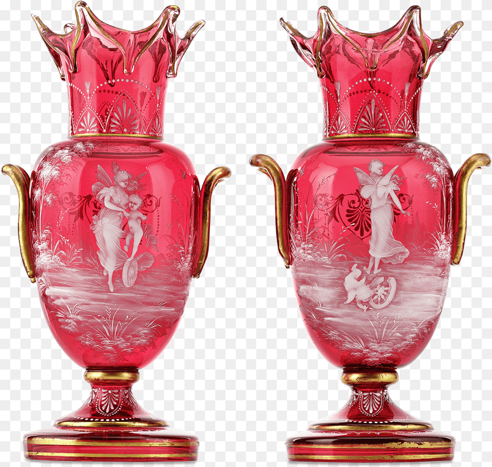 Mary Gregory Cranberry Glass Vases Vase, Pottery, Jar, Art, Porcelain Png Image