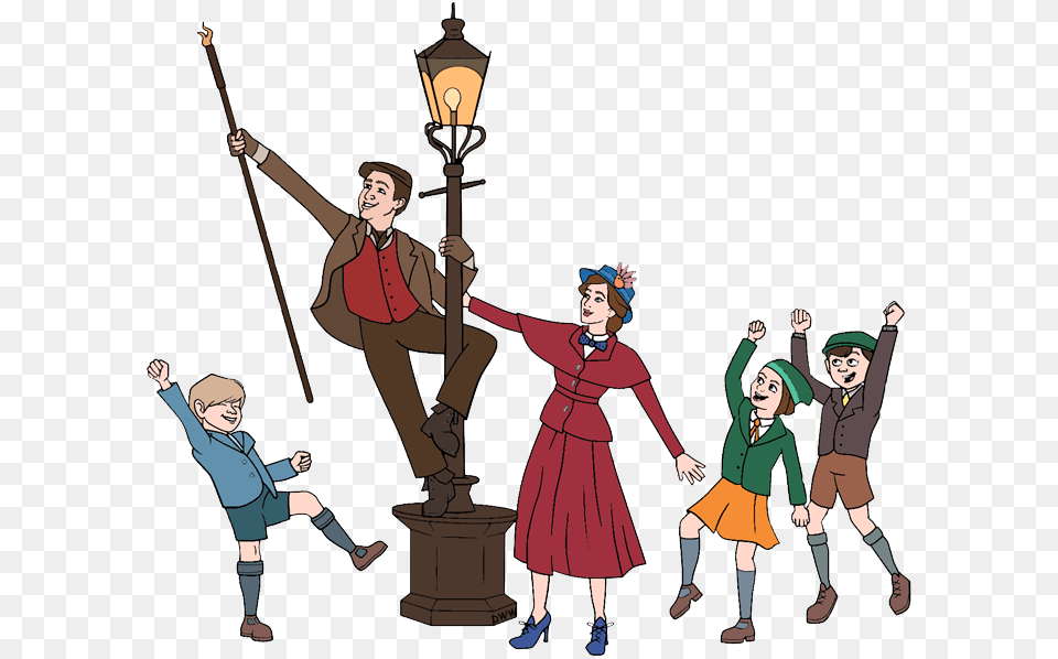 Mary Poppins Jack John Georgie Annabel Tripping Mary Poppins Returns Artwork, Adult, Publication, Person, Woman Png Image