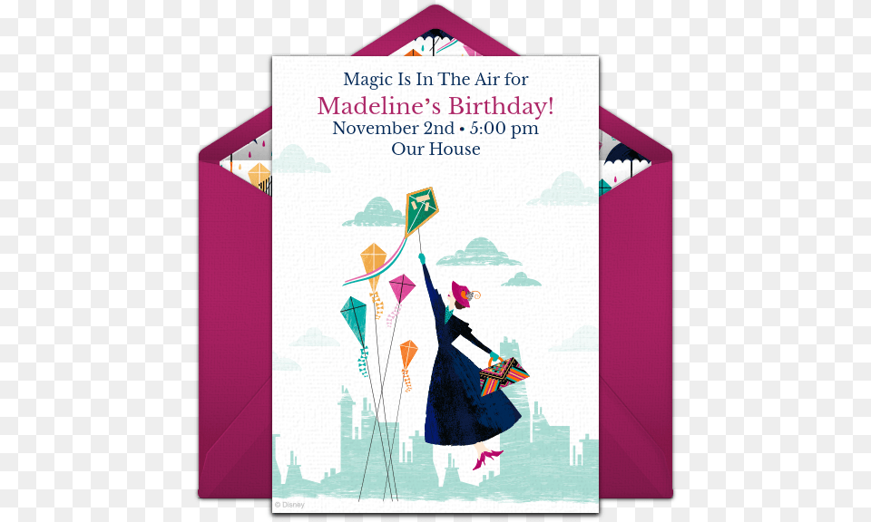 Mary Poppins Returns Online Invitation Punchbowlcom Mary Poppins Birthday Invitation, Advertisement, Poster, Adult, Person Free Transparent Png