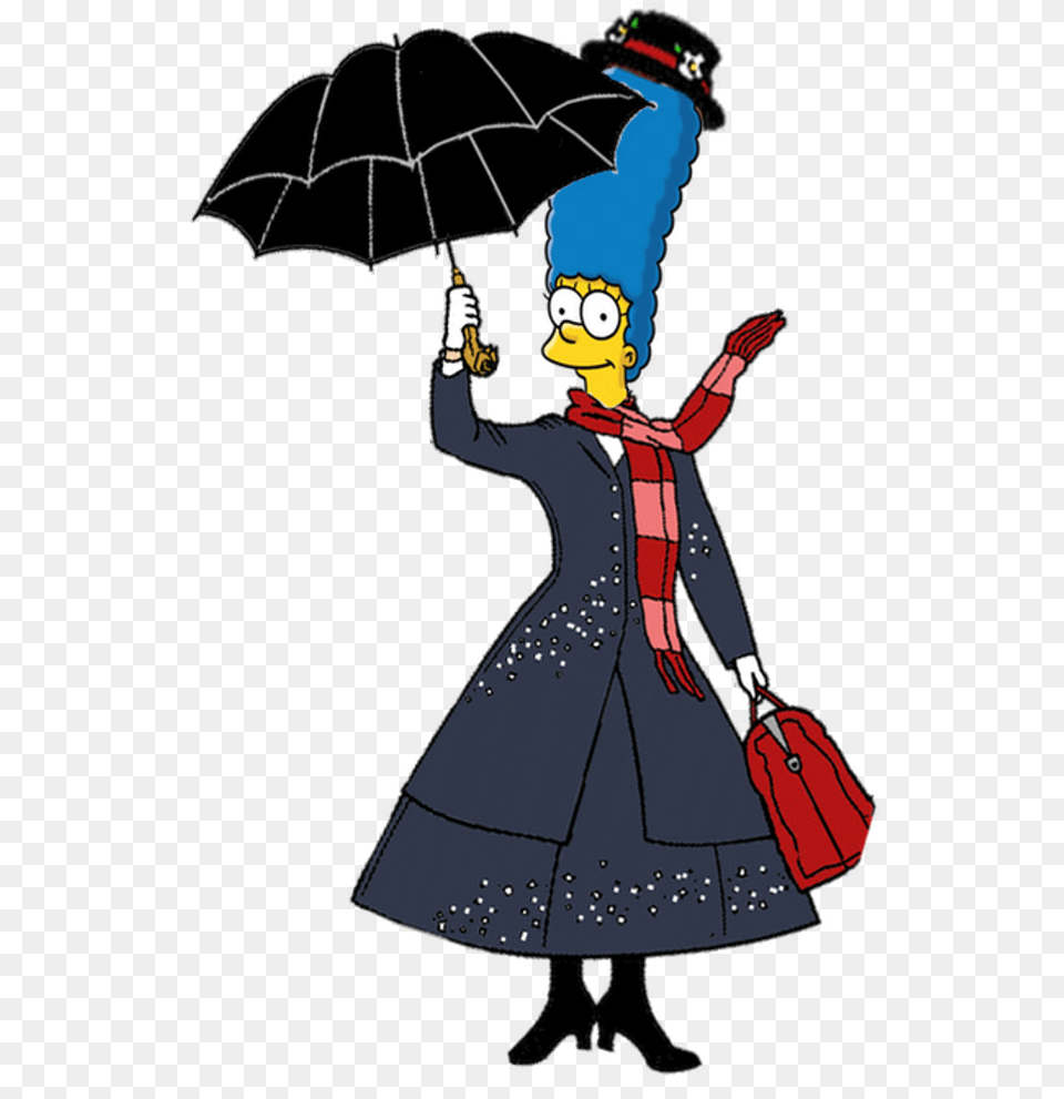 Mary Poppins Umbrella Marge Simpson As Mary Poppins, Clothing, Coat, Person, Book Png
