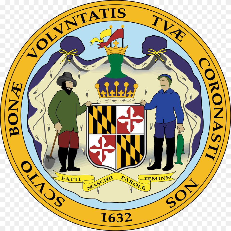 Maryland State Seal State Of Maryland Coat Of Arms, Logo, Badge, Symbol, Adult Png