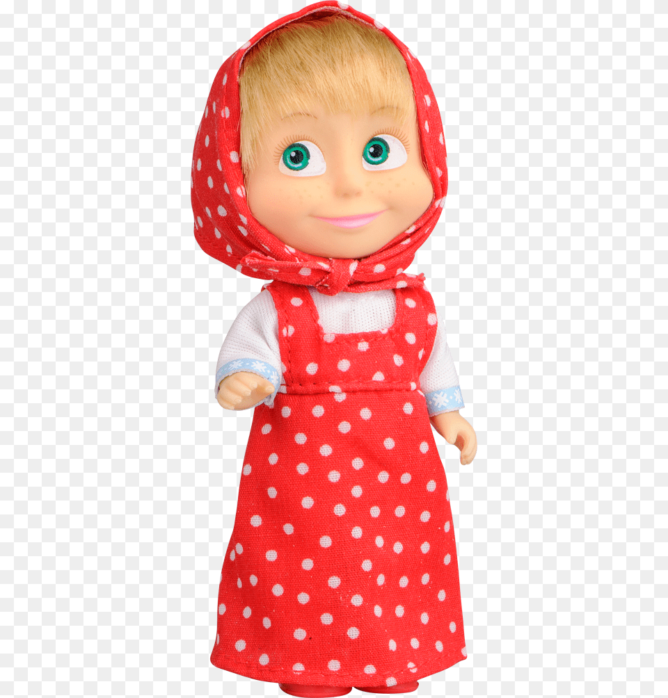 Masha And The Bear Doll With Dress Red Dotted Dress, Toy, Clothing, Hood, Face Png